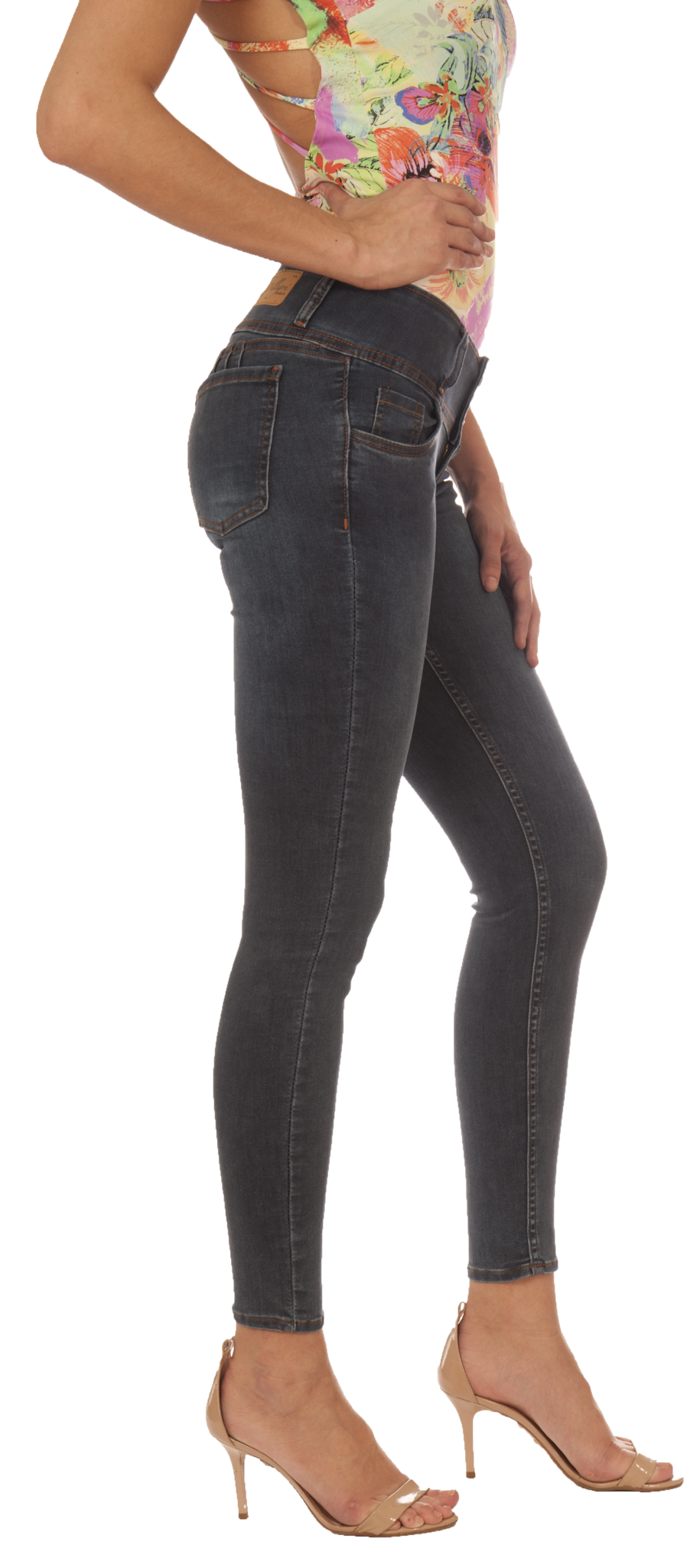 Jeans Skinny Plomo Oscuro Alto Cod: 4155